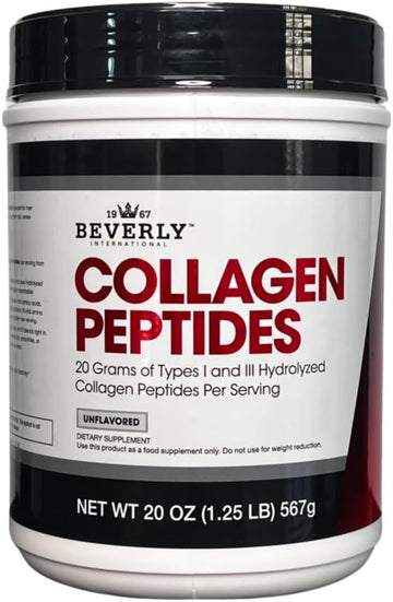 Beverly International Collagen Peptides Protein Powder. Youthful Appearance- Skin, Hair, Nails, Bones And Joint Health. Easy To Use, Highly Absorbable. 18 Grams Of Protein, Unflavored 20 Oz