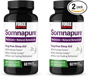 Force Factor Somnapure Drug-Free Sleep Aid For Adults For Occasional Sleeplessness With Melatonin & Valerian, Non-Habit-Forming Sleeping Pills, Fall Asleep Faster, Wake Up Refreshed, 60 Tablets