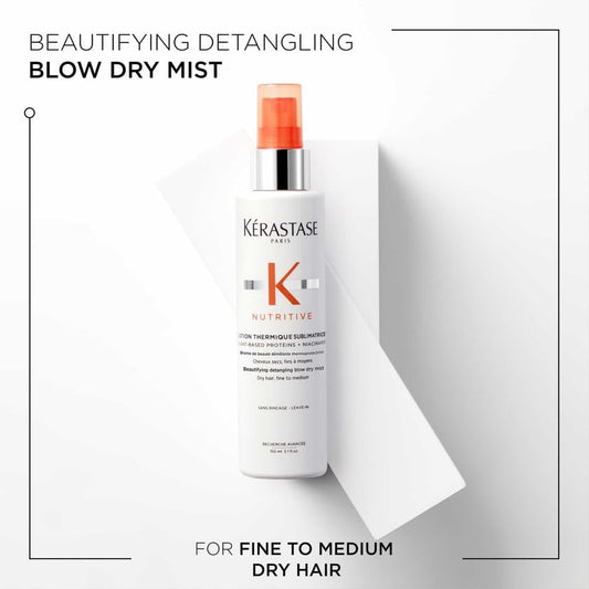 KƩrastase Nutritive, Beautifying Detangling Blow-Dry Mist For Fine To Medium Dry Hair, Heat Protectant, Lotion Thermique Sublimatrice, 150 Ml