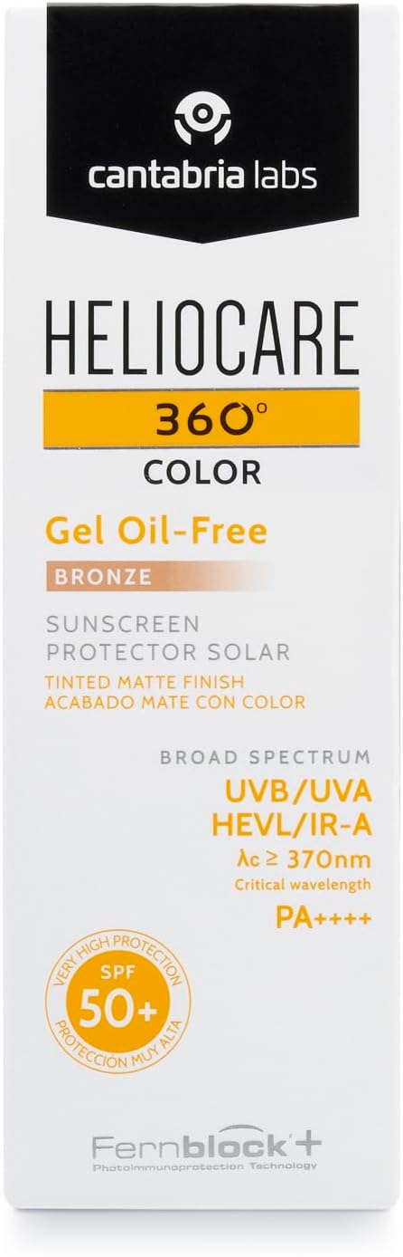 Heliocare 360 Colour Gel Oil-Free Bronze Spf50+ 50Ml / Sunscreen For Face/Daily Uva Uvb Visible Light Infrared-A Anti-Ageing Sun Protection/Matte Foundation Coverage