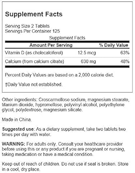 Swanson Calcium Citrate & Vitamin D3 250 Tabs 4 Pack