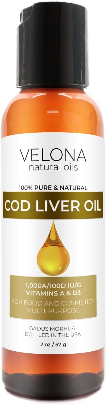 velona Cod Liver Oil - 2 oz | 1,000A/100D IU/g Omega 3 Vitamins A & D3 | Norwegian Arctic Sustainably Sourced Nordic Oil | Hair, Body and Skin Care | Use Today - Enjoy Results