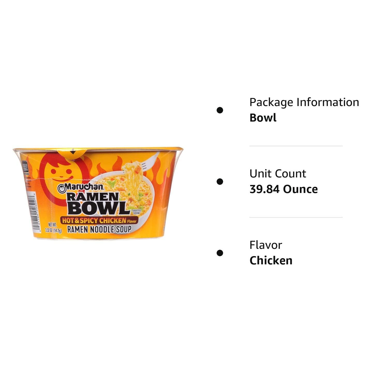 Maruchan Bowl Hot & Spicy Chicken Flavor Ramen Noodles with Vegetables 3.32 OZ (Pack of 12) : Grocery & Gourmet Food