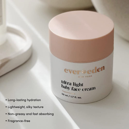 Evereden Ultra Light Baby Face Cream, 1.7 oz | Clean and Natural Baby Care | Non-toxic and Fragrance Free Baby Moisturizer | Plant-based and Organic Ingredients