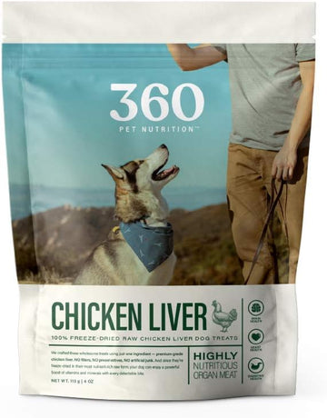 360 Pet Nutrition Freeze Dried Chicken Liver Raw Single Ingredient Treats, Made In The Usa, 4 Ounce (Chicken Liver)