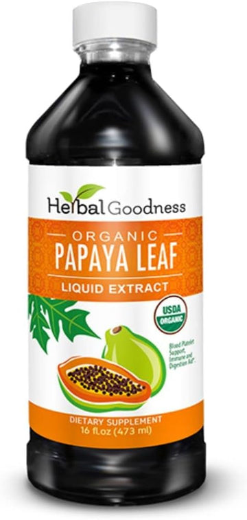 Herbal Goodness Papaya Leaf Extract Platelet Support - 15X Blood Platelet Boost, Bone Marrow & Spleen Support, Immune & Gut Health, Digestive Enzyme - Organic Kosher 16 Oz Liquid Extract