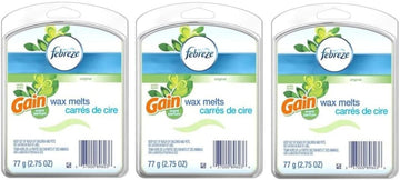 3 Packs Of (6 Cubes) Febreze Original Gain Scent W/ Avec (Green) Wax Melts Air Freshener 2.75 Ounces Each