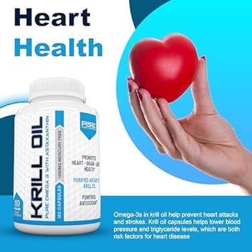 Pure Label Nutrition Krill Oil 240 Caps-Omega 3, 6, 9, DHA, EPA for Health. 1000mg