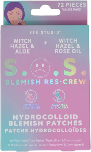 Yes Studio Hydrocolloid Blemish Dot Patches 72 Pieces Value Pack Assorted Sizes, Cleanse, Smooth And Soothe With Infused Witch Hazel, Aloe Vera & Rose Oil