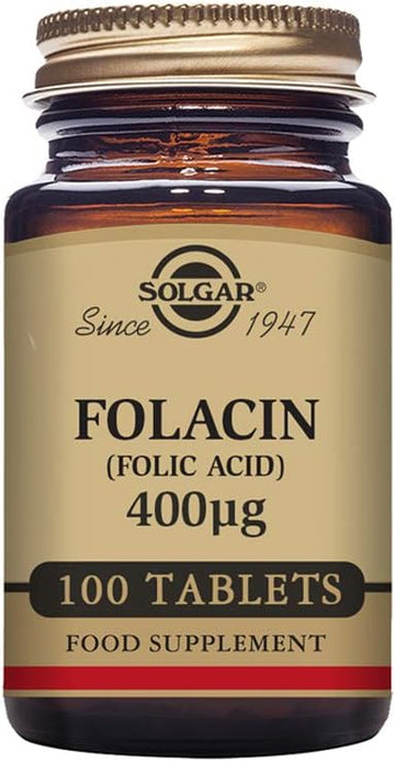 Solgar Folacin (Folic Acid) 400 µg Tablets - Pack Of 100 - Supports Maternal Tissue Growth - Reduce Tiredness And Fatigue - Vegan And Gluten Free