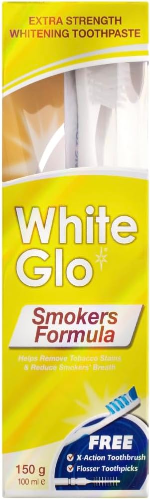 White Glo Smokers And Coffee + Tea Drinkers Formula Toothpaste 100 Ml Set Of 2 (With Sanitral 50 Pcs Dental Floss Stick Included As A Gift)