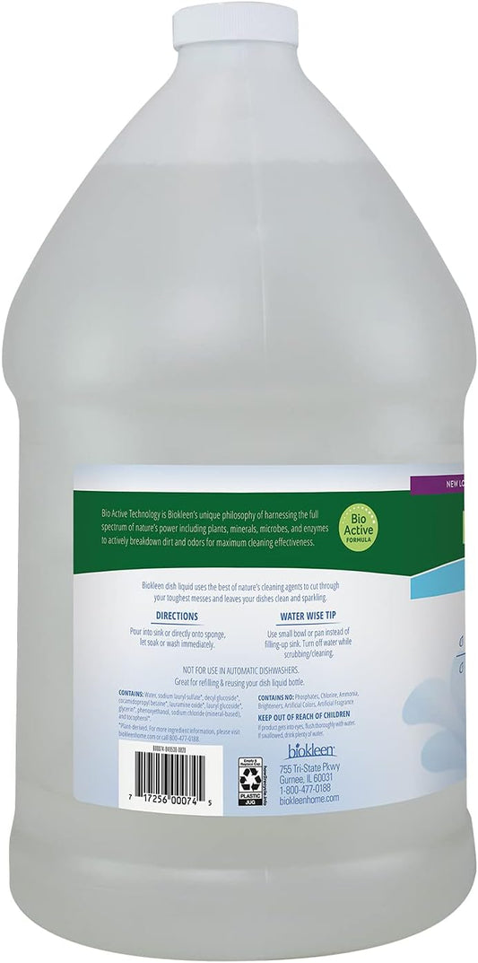 Biokleen Free & Clear Dish Liquid - 1 Gallon - Soap, Dishwashing, Eco-Friendly, Non-Toxic, Plant-Based, No Artificial Fragrance, Colors Or Preservatives, Free & Clear, Unscented