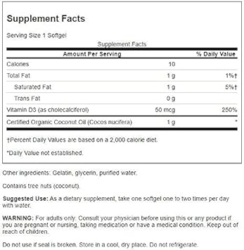 Swanson Vitamin D-3 With Coconut Oil 60 Sgels
