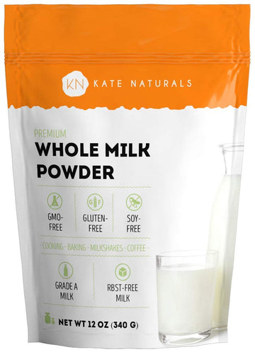 Kate Naturals Dry Whole Milk Powder For Baking And Coffee (12Oz) Dried Powdered Milk For Adults. Rbst-Free. Substitute For Liquid Milk. Milk Whole Powder For Milkshakes. Made In Usa