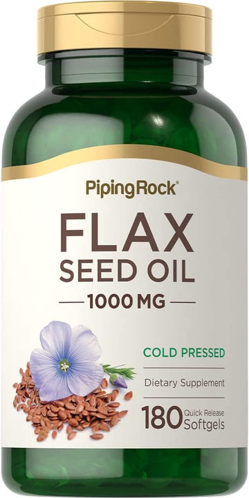 Piping Rock Flaxseed Oil 1000Mg Softgel Capsules | 180 Count | Cold Pressed Supplement | Non-Gmo, Gluten Free