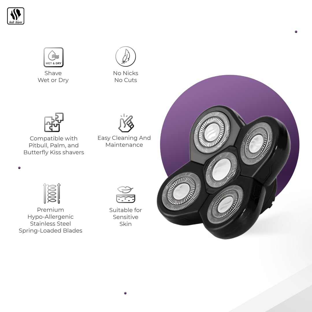 Skull Shaver Carver 5 Head Replacement Blade - Efficient Shave For Coarse Hair - Flexing Rotary Blades - Easy Maintenance - Fits Pitbull Shavers : Beauty & Personal Care