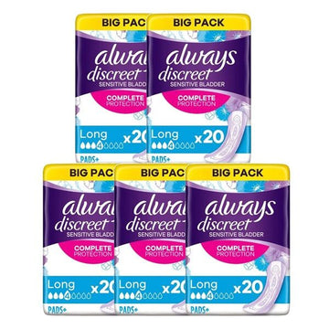 Always Discreet Incontinence Pads+ Long 100 Pack Bundle