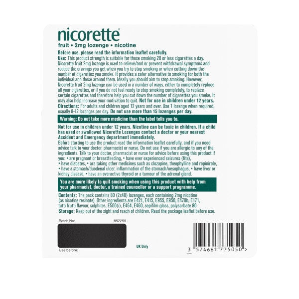 Nicorette® Cools 2Mg Fruit Lozenges 80S (Stop Smoking)