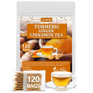 120 Premium Turmeric, Ginger, Cinnamon Blend Tea Bags, 100% Natural & No Additives & Caffeine Free