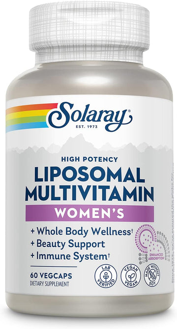 Solaray Liposomal Multivitamin For Women, Enhanced Absorption, High Potency W/Iron, Vitamin D, Vitamin C, B12, Biotin, Coq10, Immune Support, Bone Health, Vegan, 30 Servings, 60 Vegcaps
