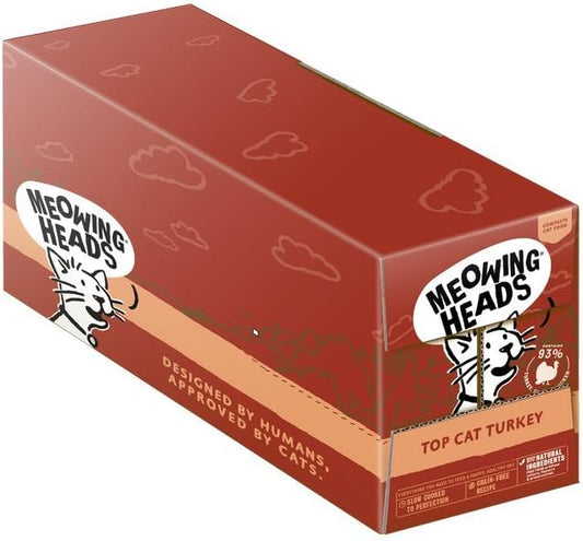 Meowing Heads Wet Cat Food - Top-Cat Turkey - 93% Natural Turkey, Chicken & Beef Pouches With No Artificial Flavours, Grain-Free Recipe (10 X 100G)Mwtk100