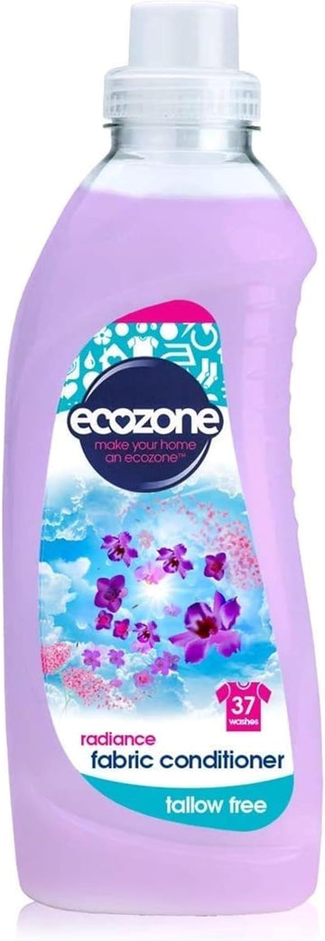 Ecozone Concentrated Radiance Fabric Conditioner, Tallow Free, Gentle Fresh Fragrance, Clothing Softener For Washing Machine Cleaning, Natural Vegan Eco Friendly Plant-Based Liquid (1 Litre/37 Washes)