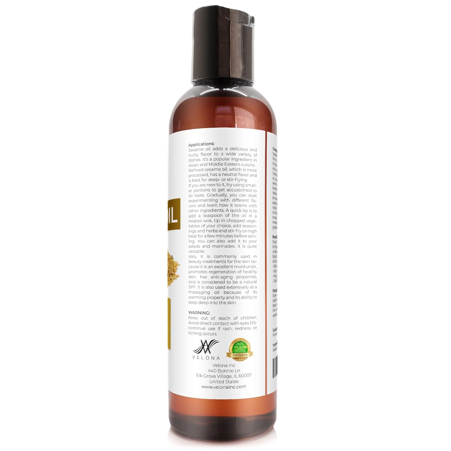 velona Sesame Seed Oil 4 oz | 100% Pure and Natural Carrier Oil | Refined, Expeller Pressed | Cooking, Skin, Hair, Body & Face Moisturizing | Use Today - Enjoy Results : Beauty & Personal Care