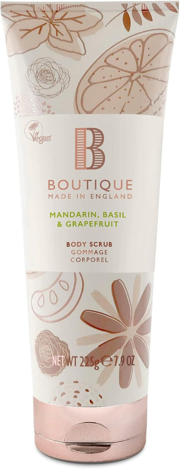 Boutique Mandarin, Basil & Grapefruit Fragrance Body Scrub, 225Ml, Exfoliating Body Scrub Refreshing - Essential Oils - Vegan And Cruelty Free, No Sls Or Parabens - Made In England