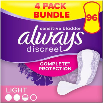 Always Discreet Incontinence Panty Liners For Women, Normal 96 Liners (24 X 4 Packs) Saving Pack, Complete Protection, For Bladder Leak, Thin And Discreet, Odour Neutraliser