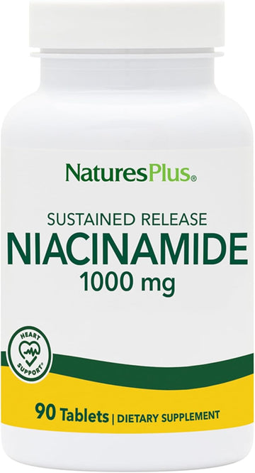 Natures Plus Niacinamide 1000 Mg - 90 Sustained Release Tablets, Pack Of 2 - Supports Immune & Skin Health, Energy Production & Brain Function - Vegetarian, Gluten Free - 180 Total Servings