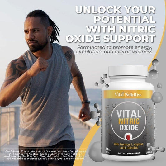 Vital Nitric Oxide Supplements For Men - Workout Booster Supplement For Men - Nitrous Oxide Boost Blood Flow, Blood Pressure, Energy & Workout Performance With L Arginine L Citruline-90 Days Supply