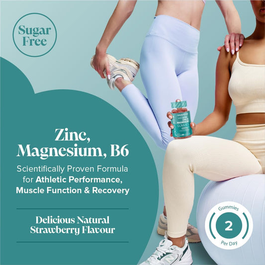 Zinc & Magnesium Gummies - Sugar Free - 60 Gummies - Zma Supplements For Men & Women - Muscles, Bones & Energy - With Vitamin B6 - High Strength Magnesium & Zinc Supplements - Novomins