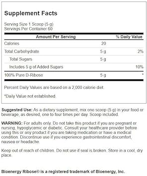 Swanson 100% Pure Ribose Powder 10.6 Ounce (300 G) Pwdr