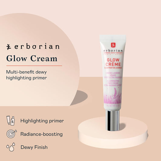 Erborian - Glow Cream - Ultra-Radiant Effect & Illuminating Daily Face Cream - Radiance Boosting Primer For Fresh & Dewy Finish With Glowing Complexion Brightens - 0.5 Oz