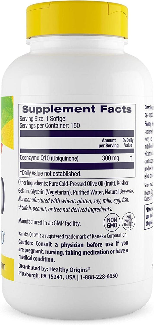 Healthy Origins CoQ10 (Kaneka Q10), 300 mg - Heart Health & Energy Supplement - Gluten-Free & Non-GMO Supplements - 150 Softgels