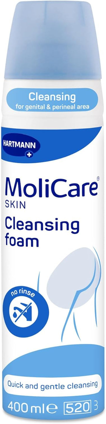 Molicare® Skin Cleansing Foam – Quick & Gentle No-Rinse Genital & Perineal Cleansing For Incontinence Stressed Skin | Ph Balanced, Odour Neutralising, Waterless Hygiene | 400Ml