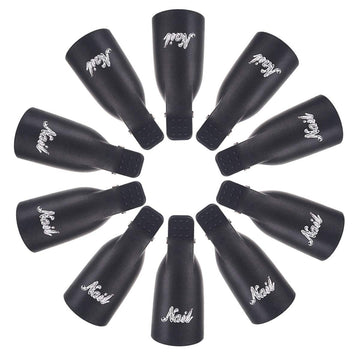 Gospire 10 Pcs Plastic Nail Clip Nail Art Gel Polish Remover Soak Off Cleaner Cap Clip (black)