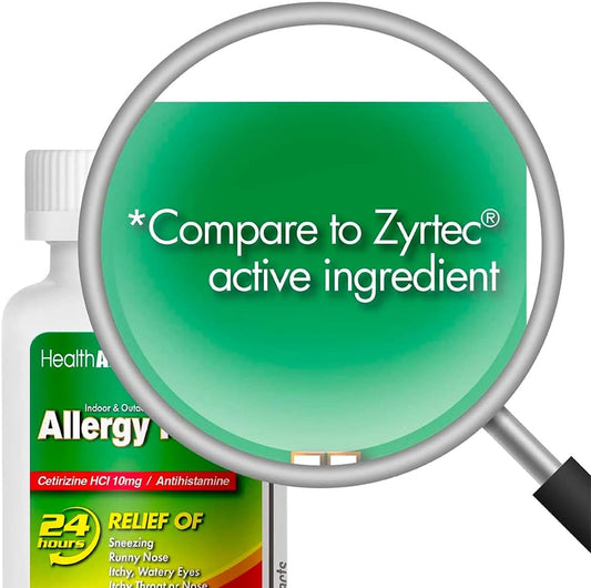 Healtha2ZĀ® Allergy Relief Cetirizine 10Mg  All Day Allergy Relief Indoor & Outdoor  Relief From Itchy Throat, Sneezing, Runny Noses