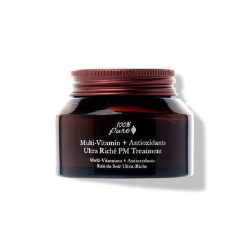 100% Pure Multi-Vitamin + Antioxidants Ultra Riche Pm Treatment Skin Renewing Night Cream Vitamin C & Retinol Facial Moisturizer, Powerful Anti-Aging Moisture Replenishment - 1.5 Oz