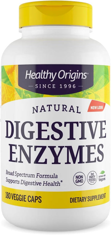 Healthy Origins Digestive Enzymes (Broad Spectrum, Non-Gmo, Gluten Free, Digestive Support), 180 Veggie Caps