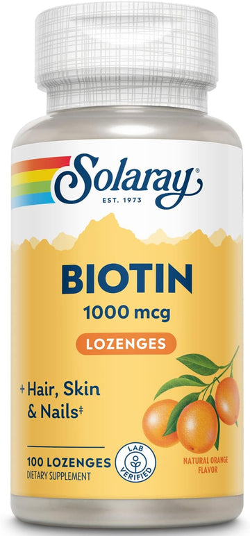 Solaray High Potency Biotin 1000 Mcg | Natural Orange Juice Flavor | Healthy Hair, Skin & Nails Support | 100 Lozenges