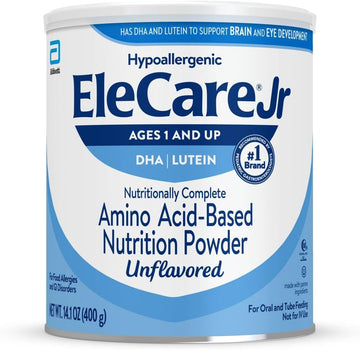 Elecare Jr Unflavored, Dha & Lutein Amino Acid-Based Nutrition Powder, Complete Nutrition For Ages 1 And Older, 14.1-Oz Can