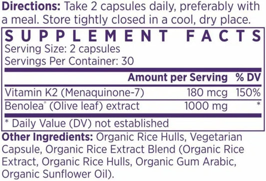 Naomi Bp Advanced, Supports Cardiovascular Health, Circulatory Health, Olive Leaf Extract 1000Mg, Vitamin K2 180Mcg (Small, 60 Count)