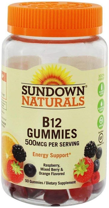 Sundown Naturals B12 500 Mcg Dietary Supplement Gummies, Assorted Fruit - 50 Ct, Pack Of 2
