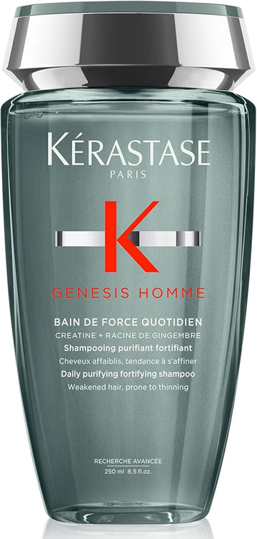 Kérastase Genesis Homme Men’S Shampoo, Daily Purifying Fortifying Shampoo, Re-Energising For Scalp & Facial Hair, Bain De Force Quotidien, 250 Ml