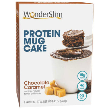 Wonderslim Protein Mug Cake, Chocolate Caramel, 6G Fiber, Low Sugar, Gluten Free (7Ct)