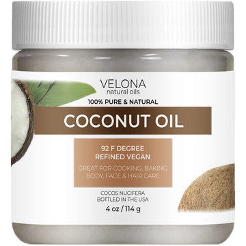 velona Coconut Oil 92 Degree 4 oz | 100% Pure and Natural Carrier Oil | in jar | Refined, Cold pressed | Skin, Face, Body, Hair Care | Use Today - Enjoy Results