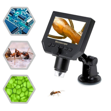 Microware Portable 600X HD 3.6MP CCD Pixel 4.3 Inch OLED Display LCD Digital Microscope-Color: Black