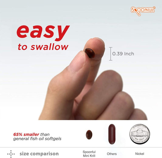 Spoonful Mini Krill Oil, 375Mg 130 Servings, Easy To Swallow Mini Capsults For Omen And Seniors, Omega-3 Dha Epa Astaxanthin And Essential Phospholipids, Made In Usa