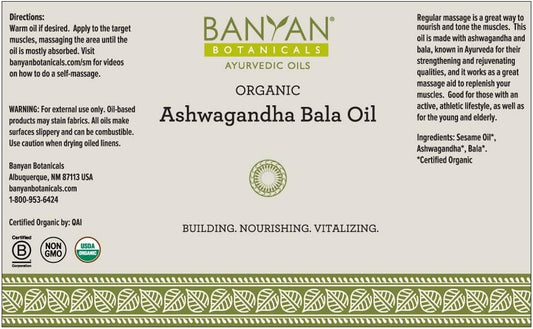 Banyan Botanicals Ashwagandha Bala Oil 34 Oz - Usda Organic - Building